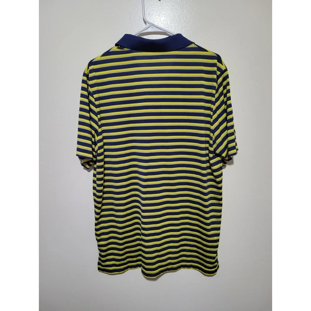Adidas Golf Polo Shirt Mens XL‎ Navy Blue Yellow Striped Short Sleeve